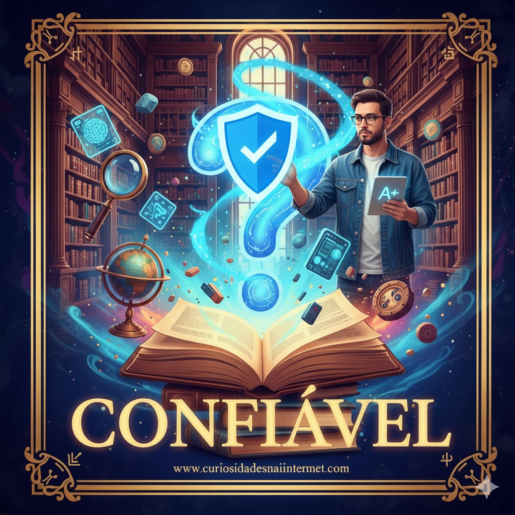 Imagem de destaque: O Contraste entre a Biblioteca Tradicional e Elementos Futuristas do Curiosidades na Internet