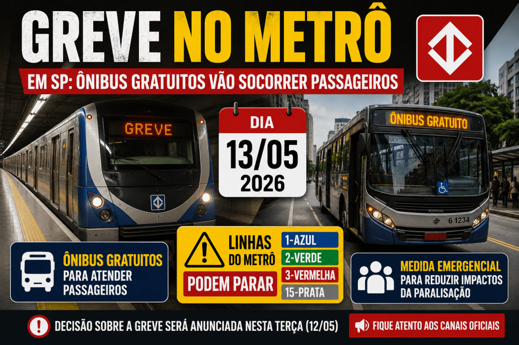 Greve no metrô de SP: veja quantos ônibus gratuitos devem circular para socorrer passageiros no dia&nbsp;13/05