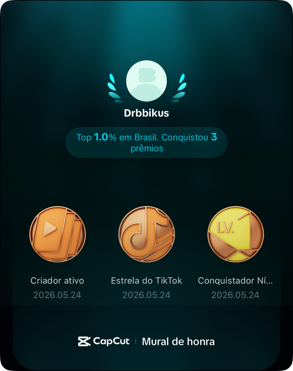 Perfil Drbbikus reconhecido pela CapCut como Top 1% no Brasil e premiado por sua atuação como criador de conteúdo digital.